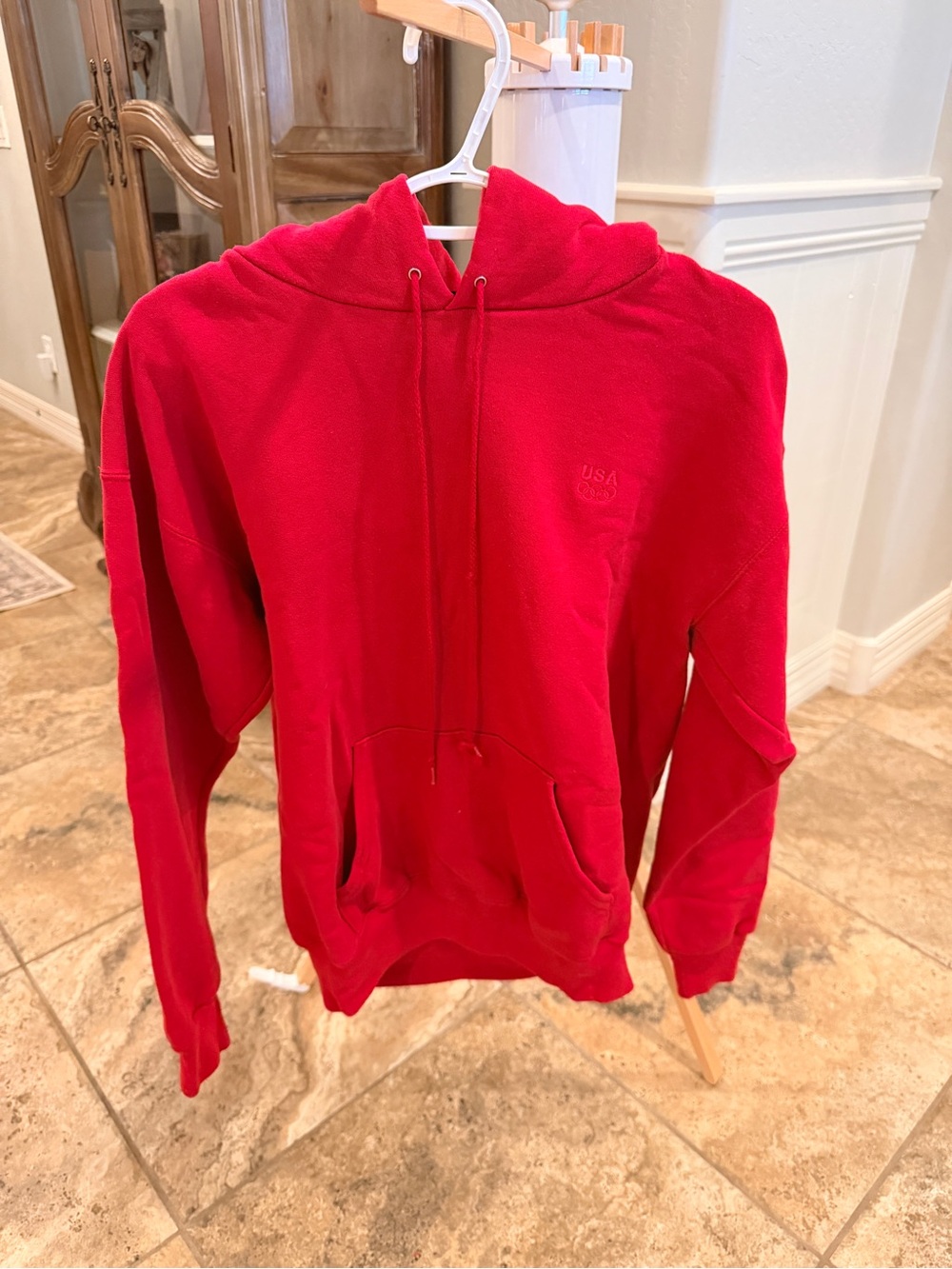 USA Embroidered Red Hoodie - Men's Pullover Sweatshirt